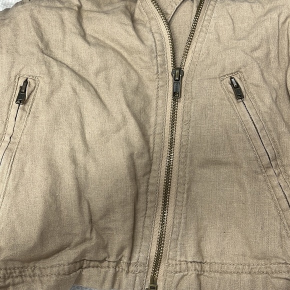 Khaki Tan Linen Moto Vest Jacket Maurices Boho Coat XS S Top Vintage Cute Kawaii - Picture 3 of 6